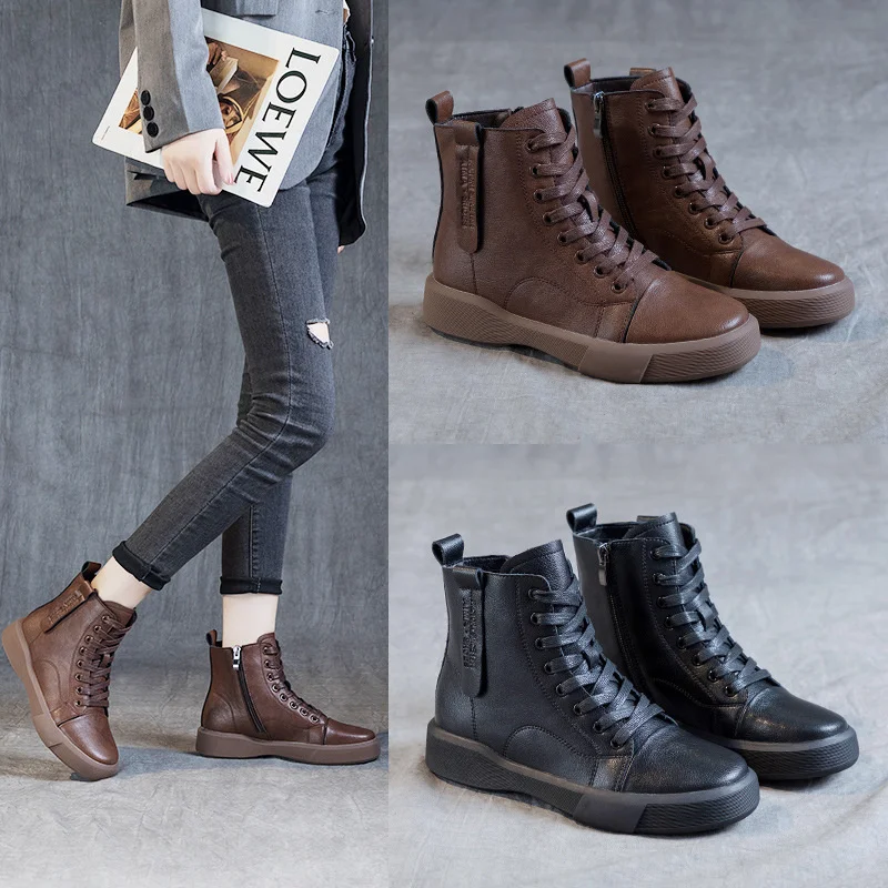 Boots Women's Large Size Autumn Winter Thick Soled Plush Single Boots Flat Soled Martin Boots