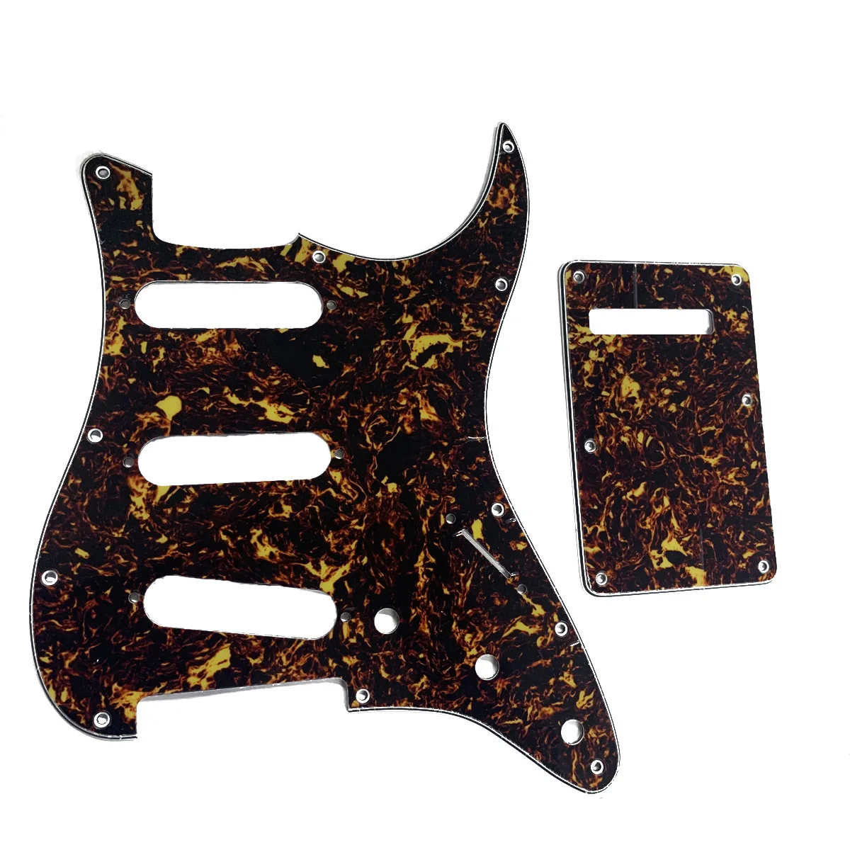 

KAISH for Strat ST Pickguard and Back Plate,Screws SSS Dark Brown Tortoise