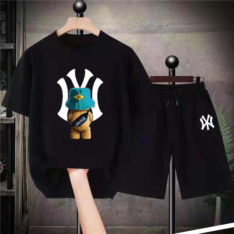 Luxury Short Sets Cotton Mens Clothing Bear Print Oversize Women Comfy Tshirt Shorts Brand Outfit Fashion Hip Hop Streetwear Set