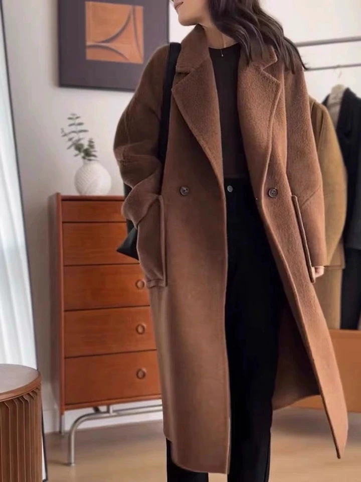 ANFEIOUNA женское шерстяное пальто 2024 зимняя шерстяная верхняя одежда высшего