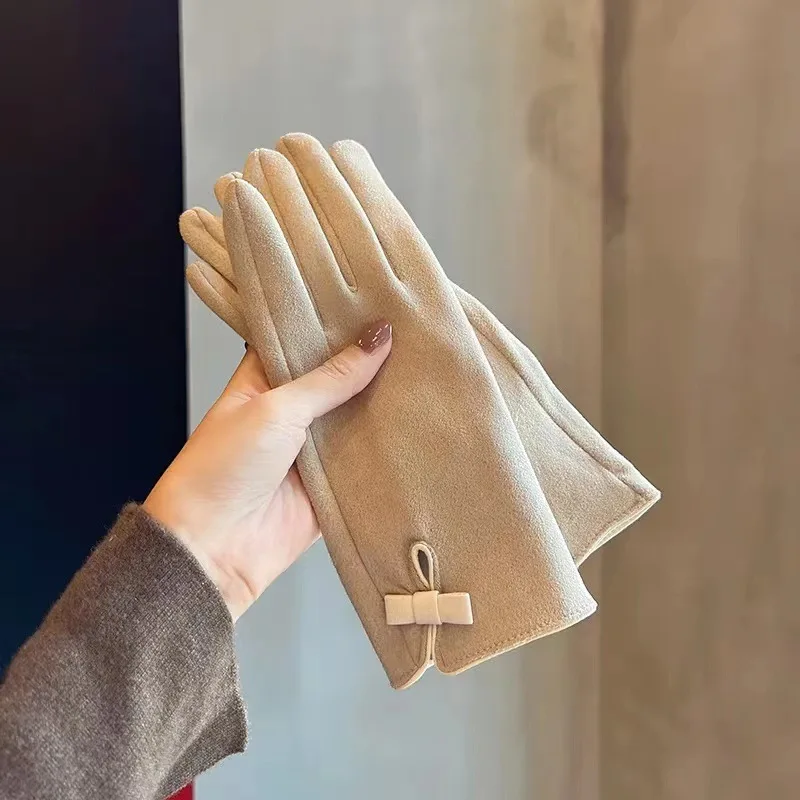 

Новые Модные Изящные женские перчатки, женские зимние винтажные теплые ветрозащитные флисовые замшевые перчатки с пальцами для вождения сенсорных экранов