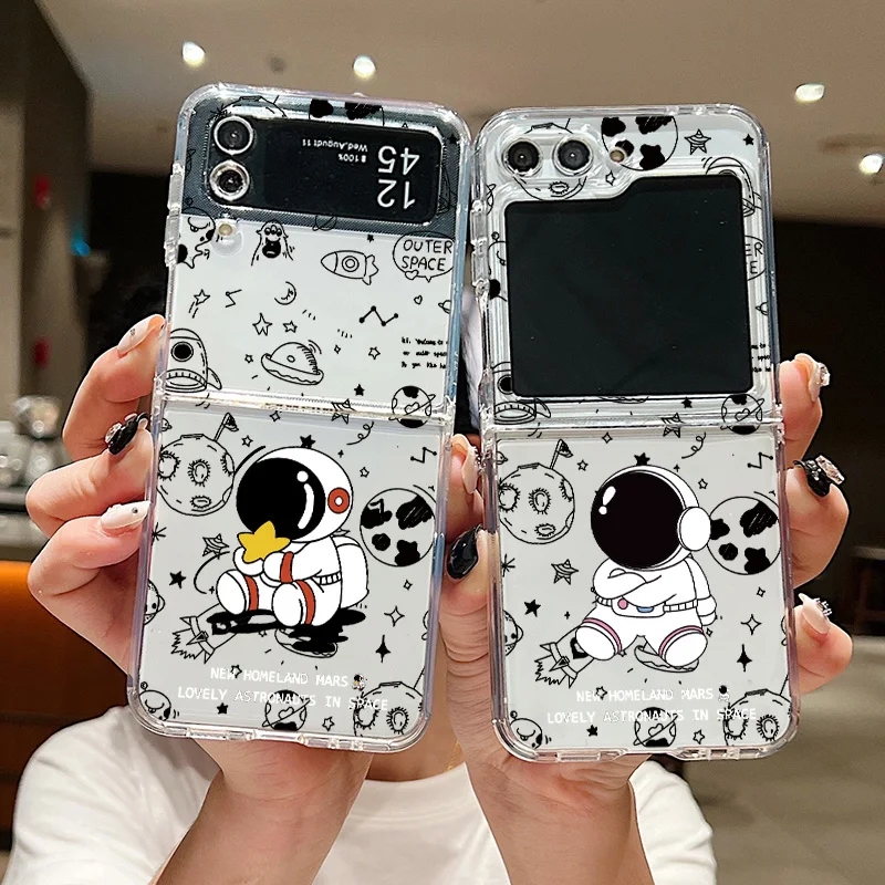 Роскошный чехол с космосом и астронавтом для Samsung Galaxy Z Flip 6 5 4 3 жесткий прозрачный