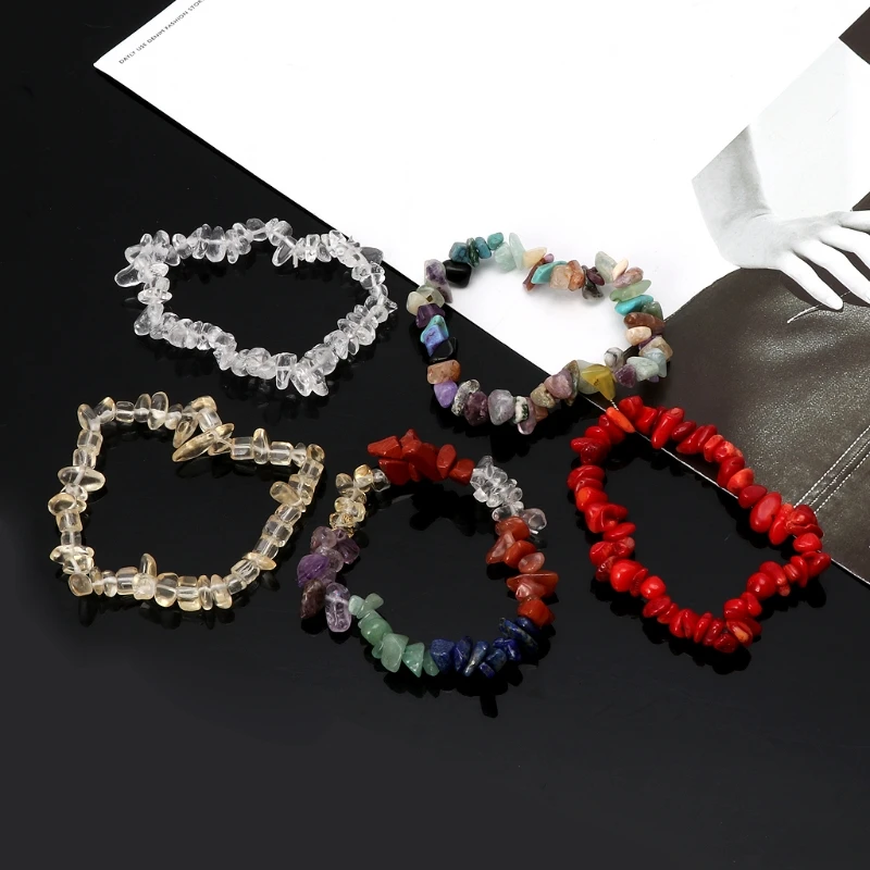 

5x Irregular Natural Gemstone Chip Bracelets Healing Crystal Beads Holiday Gifts Dropshipping