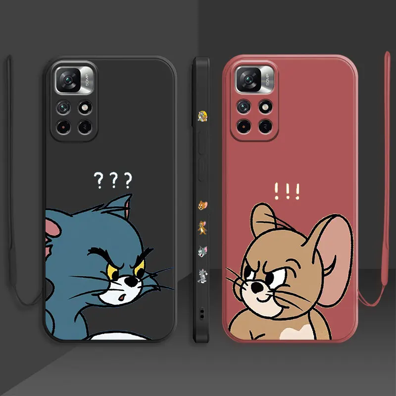 

Tom and Jerry Couple Doubt Liquid Case For Xiaomi Redmi Note 9 9S 8 10 11 11t Pro 9t 9A 9C 10C K40 Candy Phone Cover Silicone