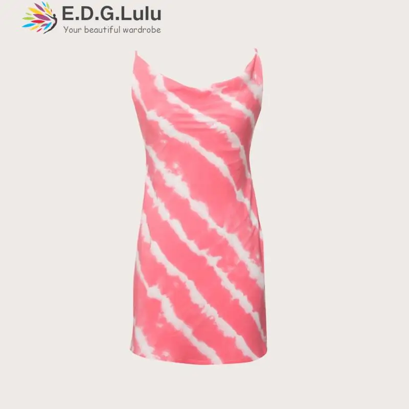 

Сексуальное розовое платье в полоску с открытой спиной и шнуровкой EDGLuLu для женщин 2023 повседневное элегантное милое мини-платье без рукавов...