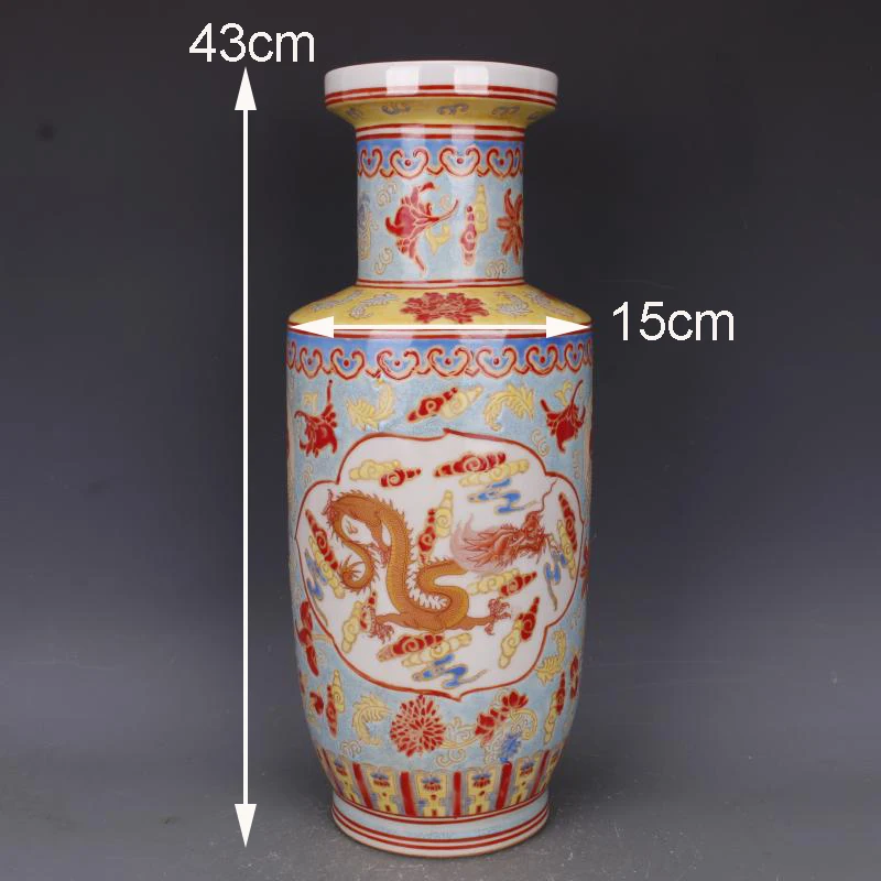 Фото Qing Qianlong фарфоровая ваза керамический узор облака дракона бутылка Fushou Bangchui антикварная фарфоровая домашняя мебель горшок для растений №2