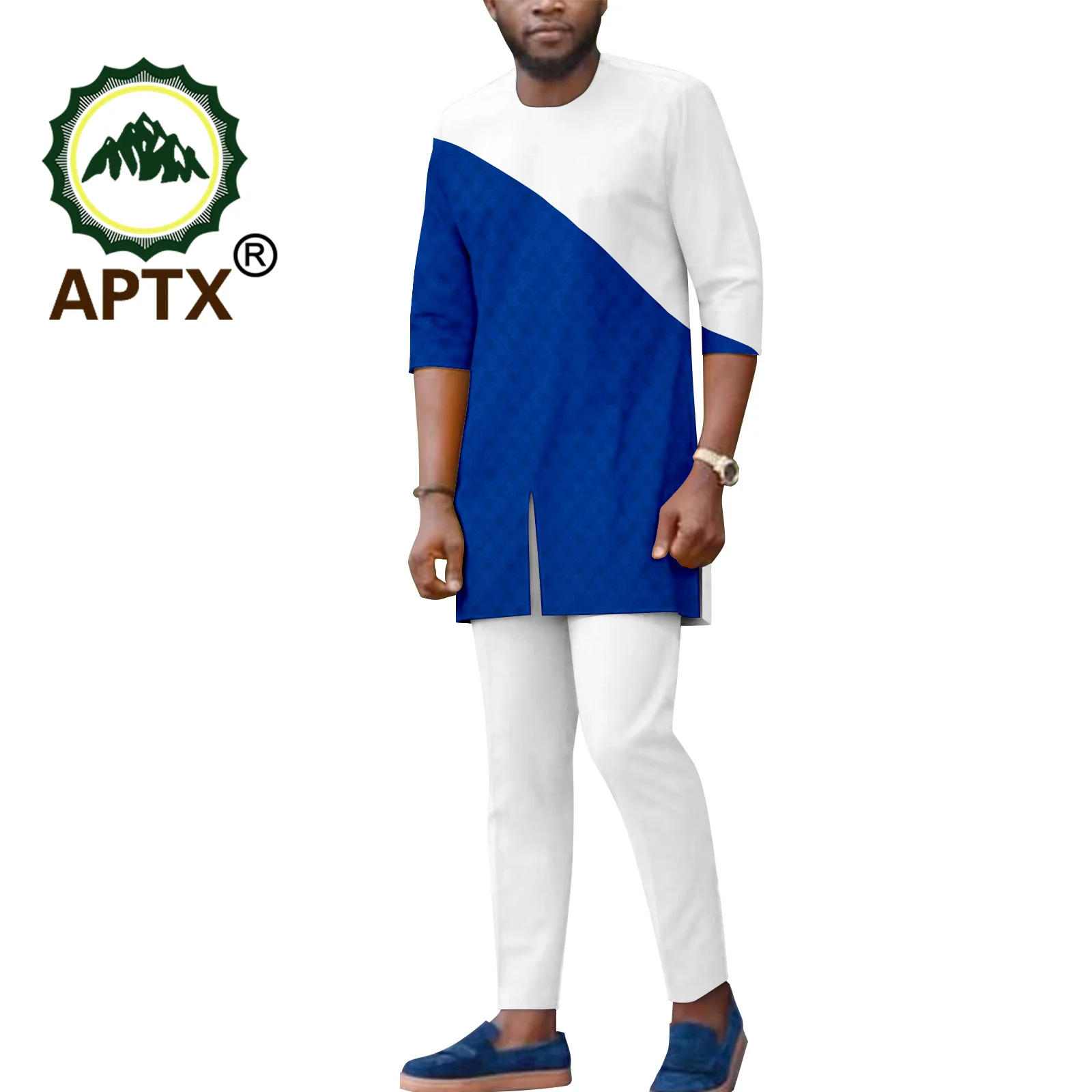African Suits for Men 2 Piece Set Casual Short Sleeve T-shirt and Pants Dashiki Jacquard  Ankara Fabric A2316020