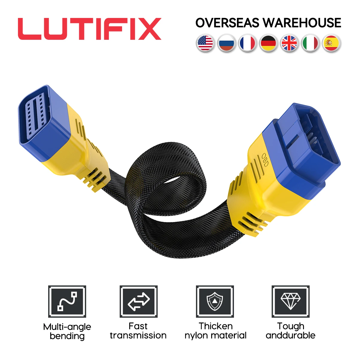 

Original AUTOOL 16Pin 20cm 30cm Car OBD Extension Cable OBD Connector Adapter Cord Obd2 Flexible Gooseneck OBDII Cable