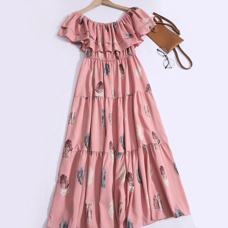 

Summer Vintage French Office Lady Vestidos De Mujer Slash Neck Ruffles Sweet Gentle Robe Femme Flower Print Slim Chic Dresses