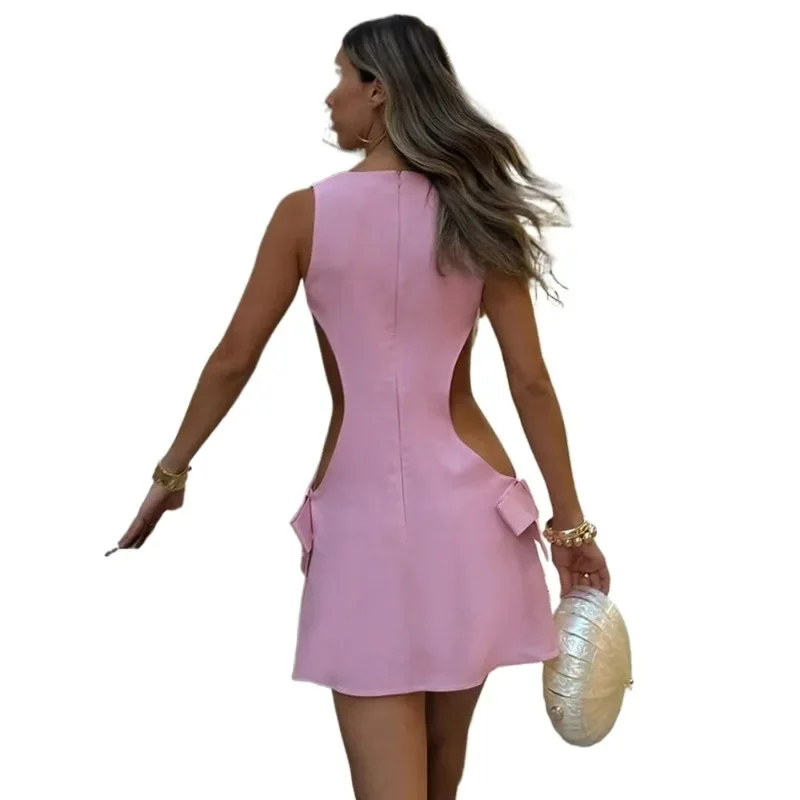 Сексуальное платье-майка без талии рукавов с полыми бантами элегантное вечернее