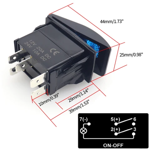 Кулисный переключатель для автомобиля, лодки, 12 В, 24 В, 1 шт., 20 А, водонепроницаемый кулисный переключатель с подсветкой, 5-контактный для морского квадроцикла, RZR RV, автогрузовика
