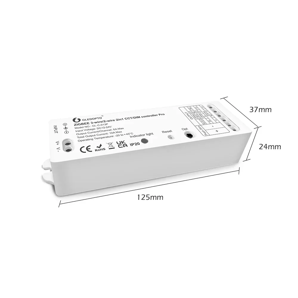 Фото GLEDOPTO ZigBee 3.0 2-проводной светодиодный контроллер CCT/DIMER Контроллер освещения работает с приложением SmartThings Alexa Голосовое дистанционное управление №5