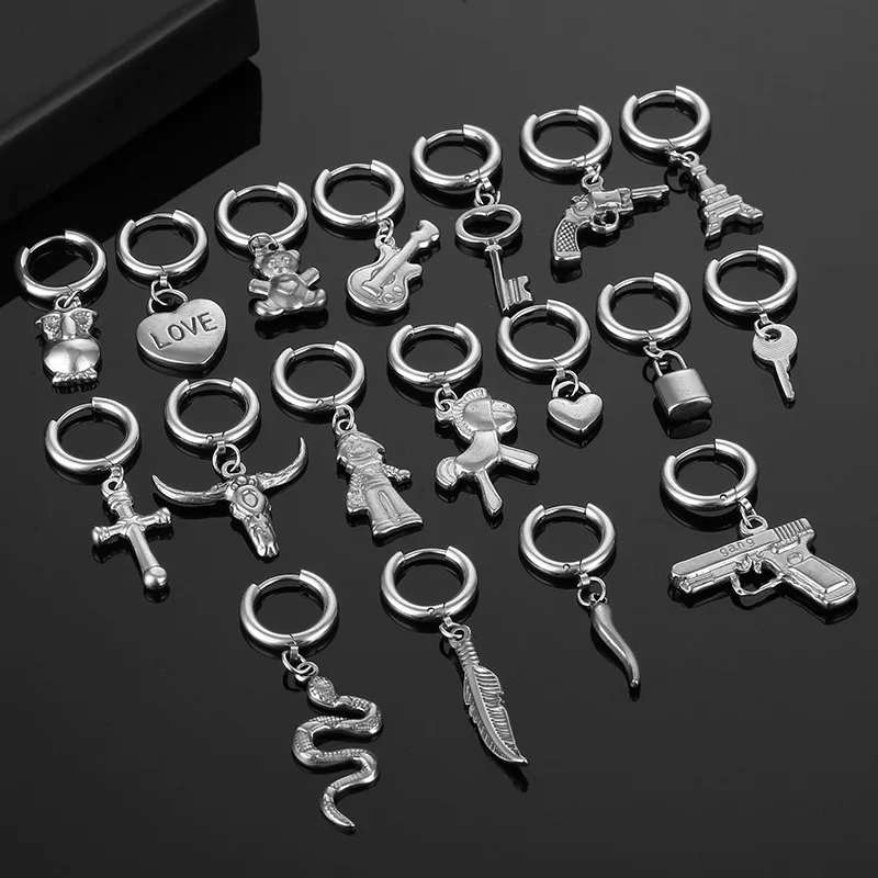 

Stainless Steel Fashion Rock Steel Color Cross Snake Earrings Men Women Punk Earrings Set Jewelry Gothic Earrings Lot
