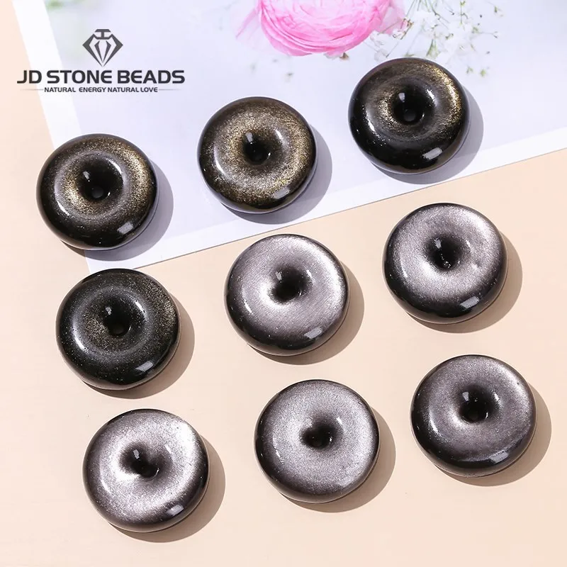 

1 шт. 24 мм натуральный Золотой Серебряный цвет обсидиановый мир Пряжка бусина очаровательные свободные разделительные бусины для фотоаксессуаров