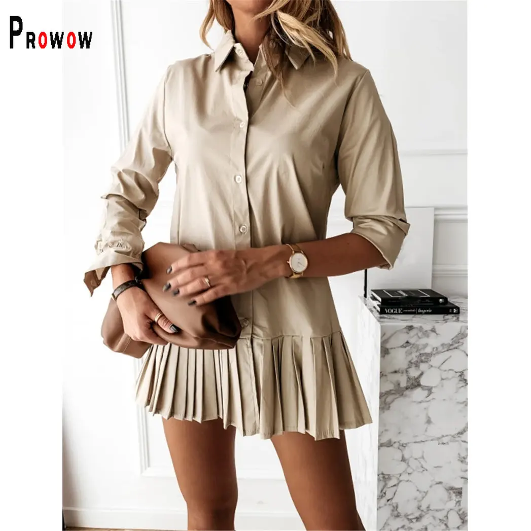 

Prowow Long Sleeve Women Blouses Dress Trun-down Collar Fall Spring Tops Clothes Slim Fit Office Lady OL Shirts Solid Color
