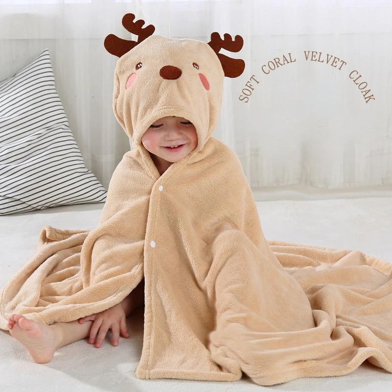 Cloak Quick-drying Soft Coral Fleece Bathrobe Hooded Cartoon