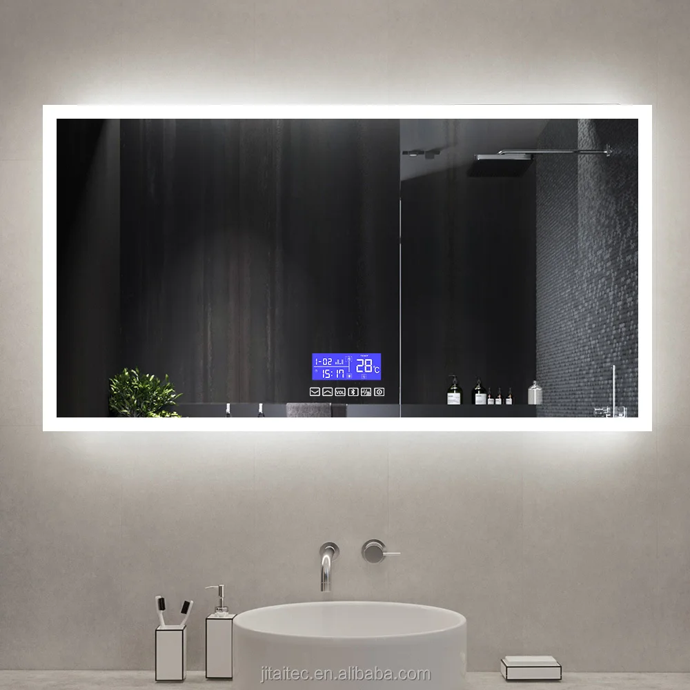 

High Quality Smart Mirror with Speaker Bathroom Hotel Full Shower Wall Lighted Mirror Wall Hanging Rectangle Modern Equipped
