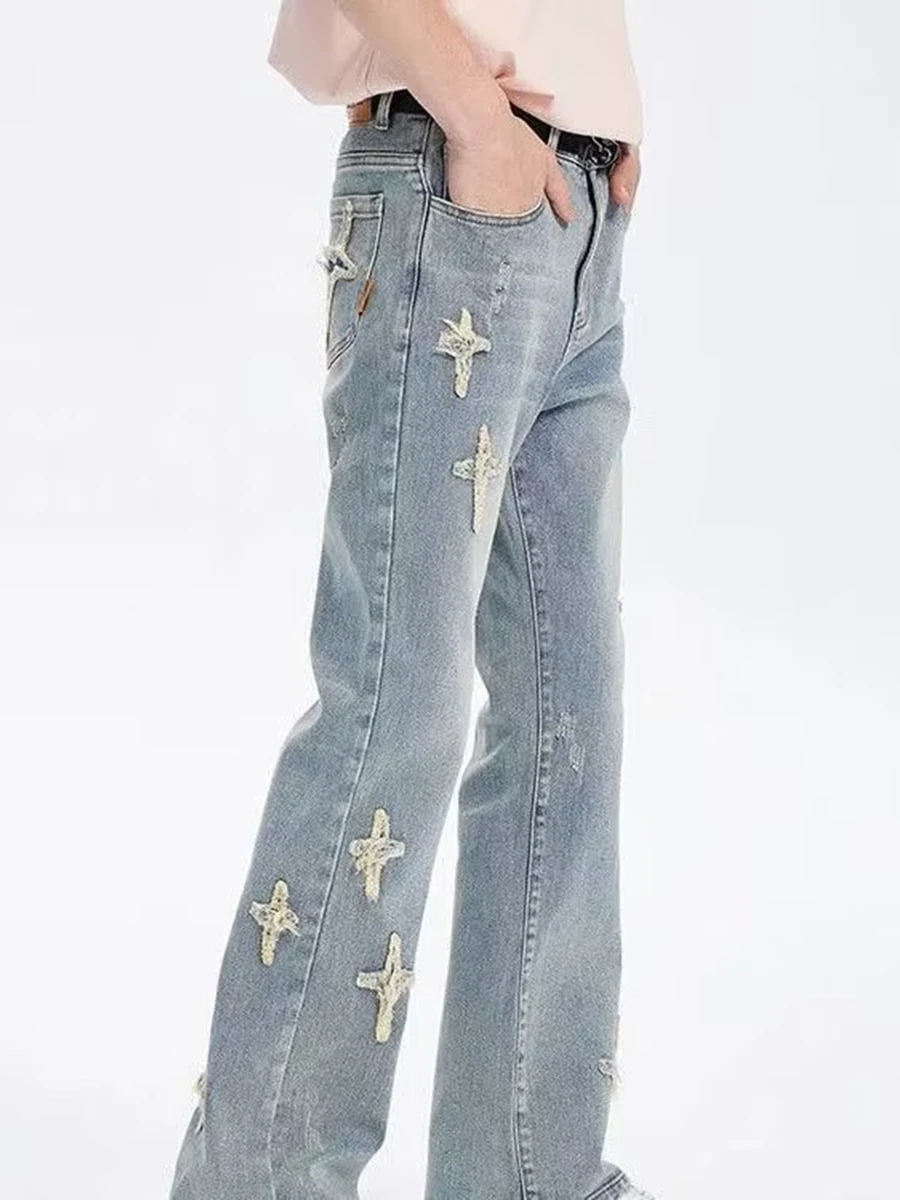 Streetwear Hip Hop Low Rise Baggy Jeans for Men Korean Y2k Fashion Trousers Cross Denim Pants Women Cargo Pants Punk Clothes