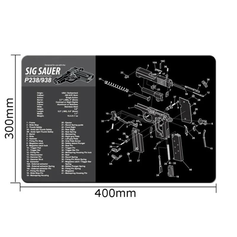 Резиновый коврик для мыши чистки пистолета HK USP 1911-3D Glock CZ-75 Ruger Sig Sauer P220 P226 P229 P365