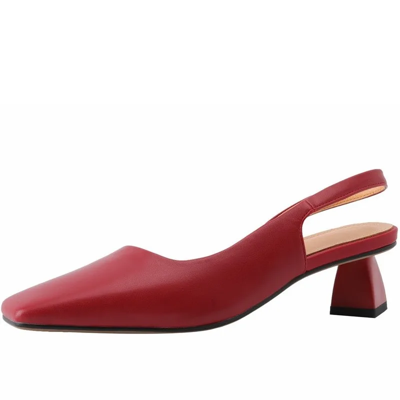 

Dilalula женские сандалии с квадратным носком из натуральной кожи туфли-лодочки с ремешком на пятке зрелые странные каблуки строгие весенне-летние