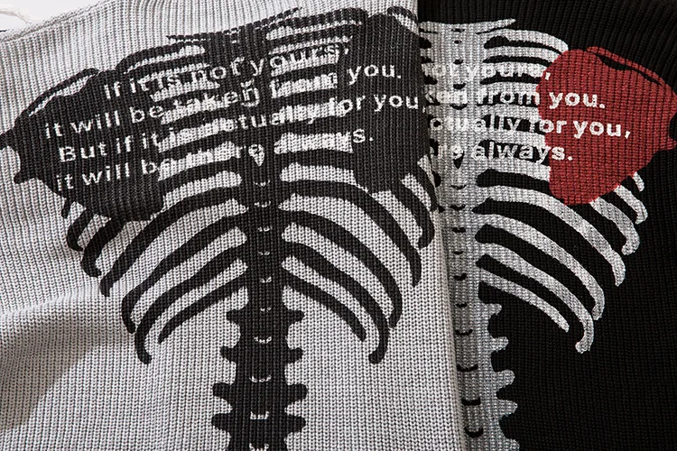 

Vintage Knitted Sweater Men Women Punk Skeleton Print Pullover Damaged Style Sweater Autumn Loose Knitwear Hole Tops Unisex 2022