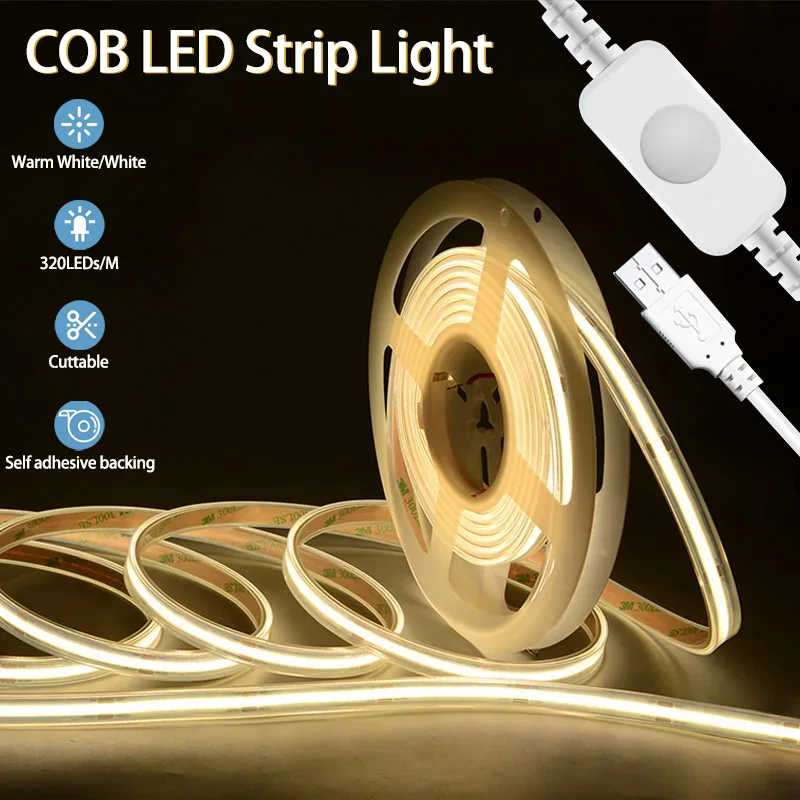 Светодиодная лента с COB матрицей, гибкая LED полоска для подсветки ...
