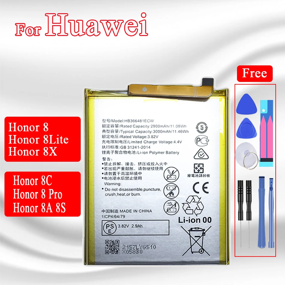

HB366481ECW Mobile Phone Battery for Huawei Honor 8 8 Lite 8A 8S 8X 8 Pro 8C PRA-AL00X Batteria Batterij + Track Code