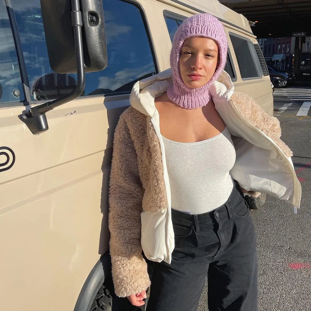 Lamb Wool Against Color Hooded Coat for Women Autumn/winter 2022 Lovely Wind Everything Matches Warm Long Sleeve Cardigan