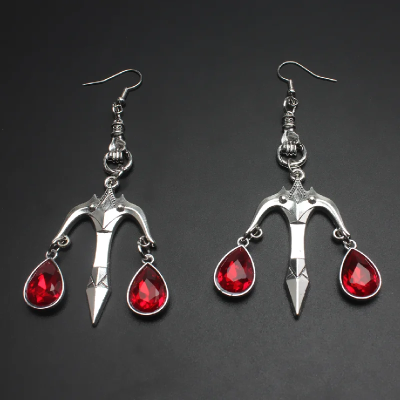 

Retro Silver Plated Trident Victorian Gothic Glass Raindrop Style French Hook Earrings DIY Charms Jewelry Crafts Gift For Woman