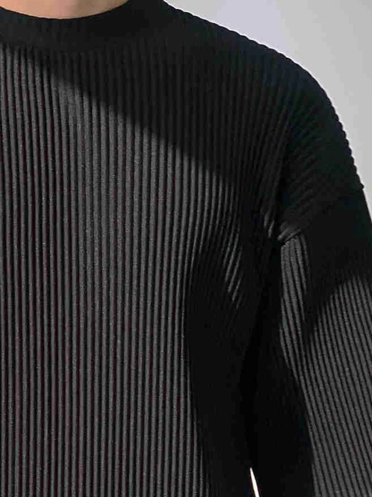 Футболка SYUHGFA Мужская плиссированная в полоску Повседневная Свободная рубашка с