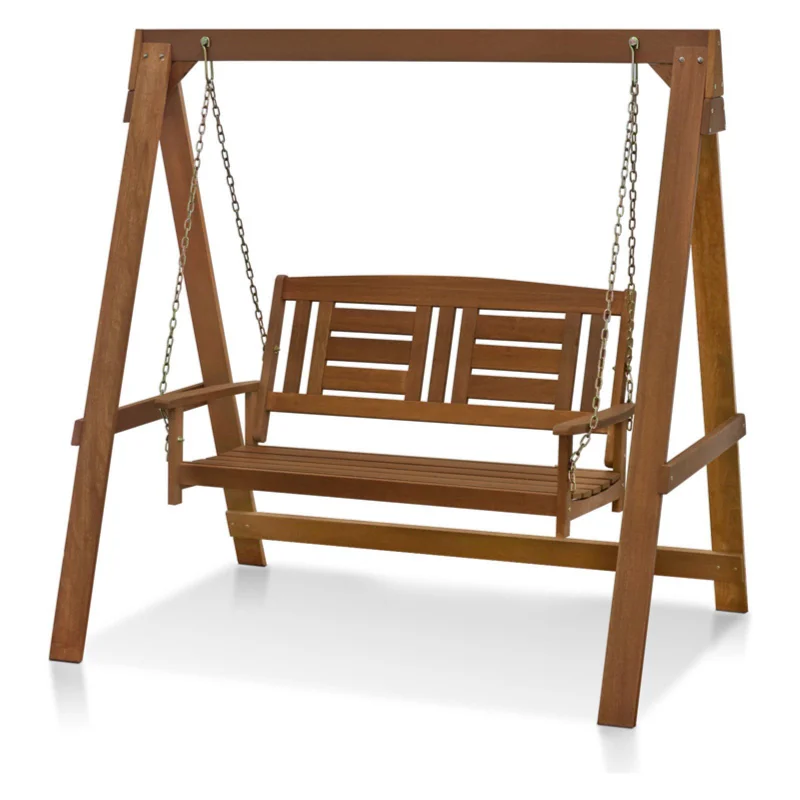 

Furinno Tioman Hardwood Hanging Porch Swing with Stand Seating Capacity 3 Patio Chair Outdoor Furniture Garden Chair