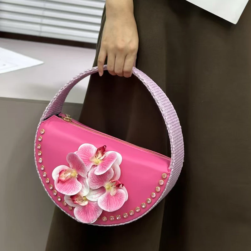 Модные женские сумки Moth Orchid Deco розового цвета в форме полумесяца дизайнерские