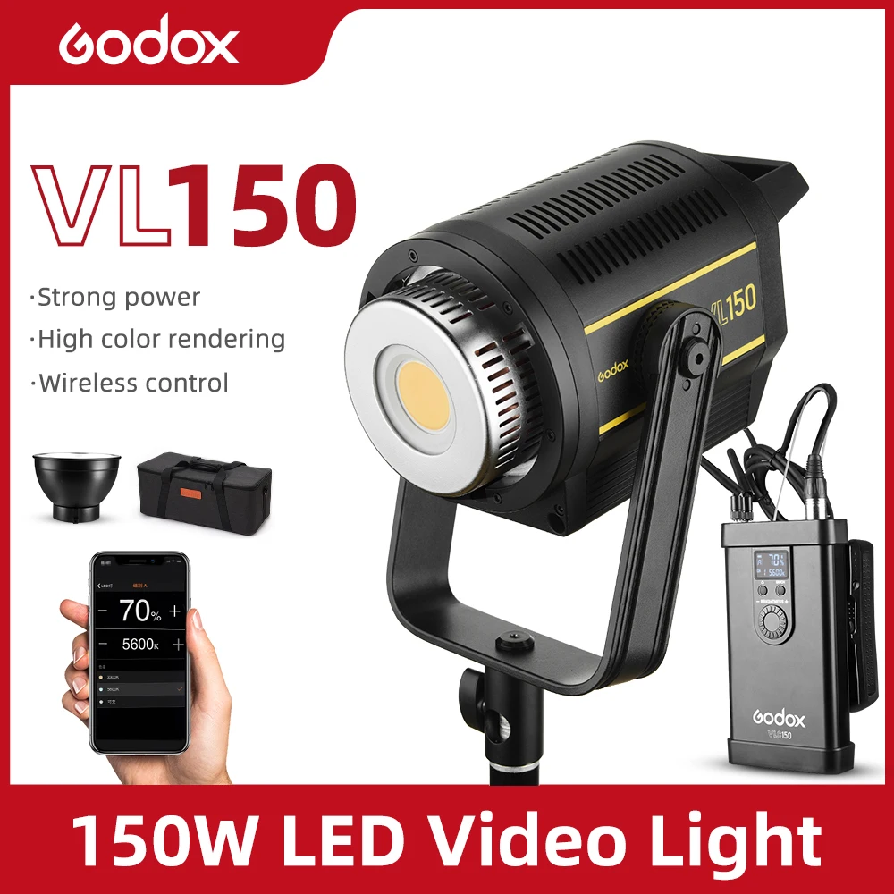 

Светодиодная лампа для видеосъемки Godox VL150 VL-150 150W 5600K, белая версия, непрерывный выход, студисветильник с креплением Bowens