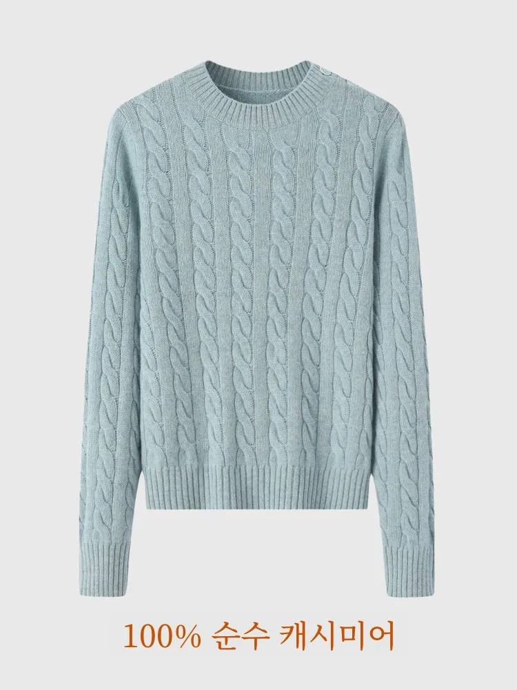 00 Женский свитер из чистого кашемира с круглым вырезом и пуговицами на плечах