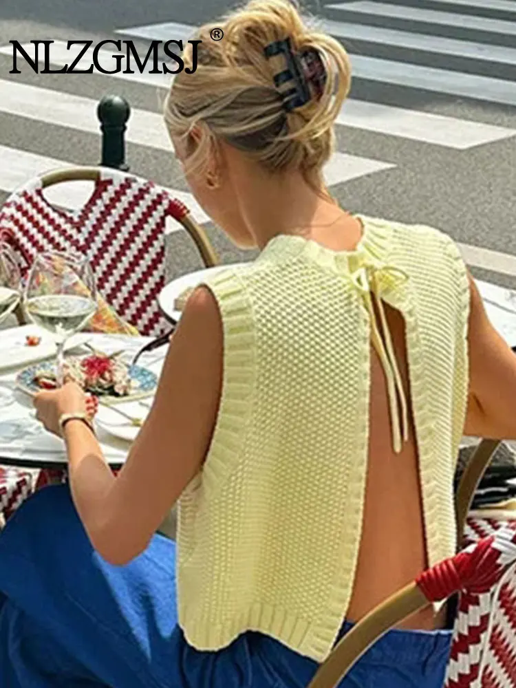 Женский жилет с круглым вырезом и открытой спиной Nlzgmsj TRAF 2023 осенний свитер