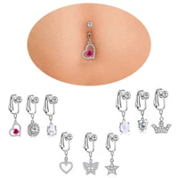 1pc fake belly button ring fake belly piercing crown clip on umbilical non navel fake pircing butterfly cartilage earring clip