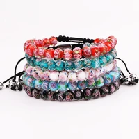 new design elegant lampwork glass rose flower pattern beads macrame bracelet for women jewelry gift