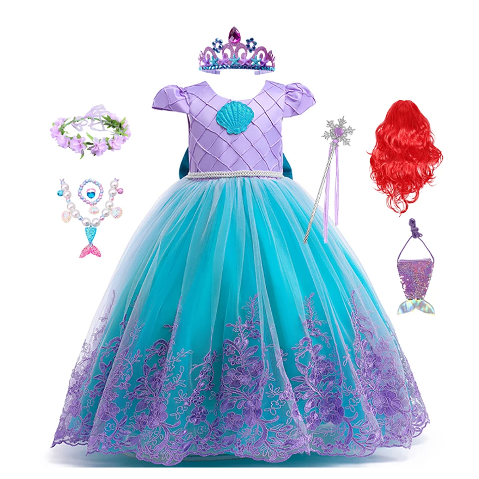 Baby Girl Embroidery Mermaid Dress Kids Princess Ariel Cosplay Costume Girl Birthday Party Christmas Costumes for 2-10 Years
