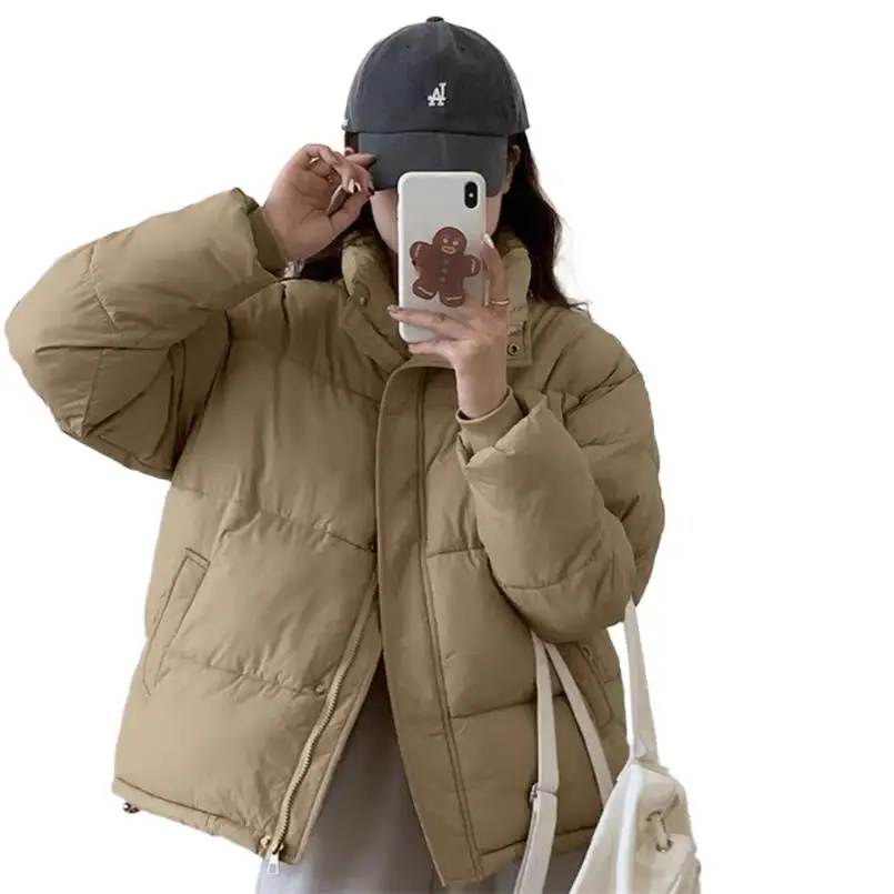 

2023 зимняя однотонная куртка, женское плотное пуховое пальто с хлопковой подкладкой, женские модные повседневные свободные парки, теплая куртка большого размера