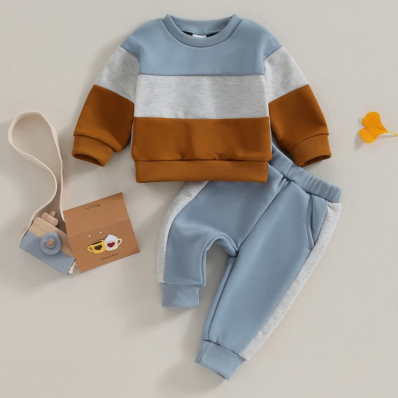 

Listenwind Baby Boy 2Pcs Spring Outfits Long Sleeve Contrast Color Sweatshirt And Pants Set Toddler Clothes For 0-3 Years