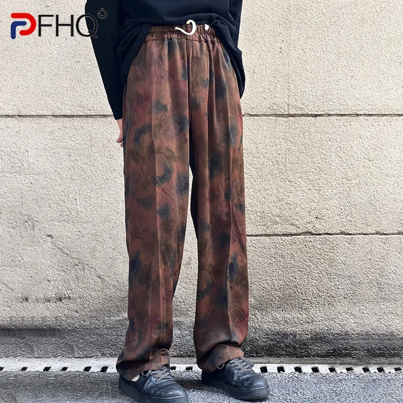 

PFHQ Vintage Tie-dyed Loose Original Niche Design Men's Causal Pants High Quality Elegant Trendy 2023 New Straight Tube Trousers
