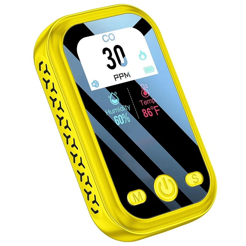 

[3-In-1] Carbon Monoxide Detector Portable Mini Air Quality Monitor CO Gas Meter Temperature Humidity Sensor Lemon Yellow