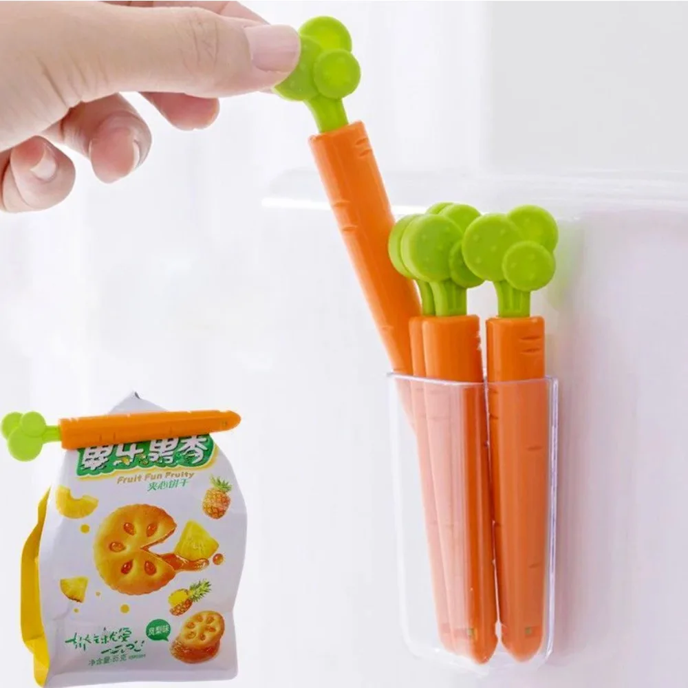 

5PC Sealing Tongs Food Bag Closure Clip Cartoon Carrot Shape Fresh Moisture-Proof Clamp Snack Plastic Clips Kitchen Accessories