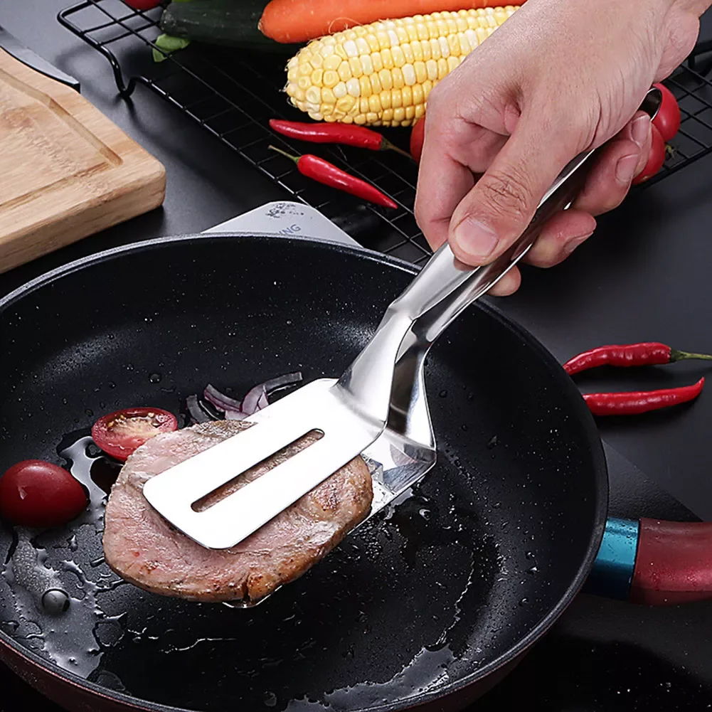 

Household 304 Frying Shovel Pancake Fried Fish Shovel Pizza Steak Clip Barbecue Grilling Tong Kitchen Clamp Cooking Tool