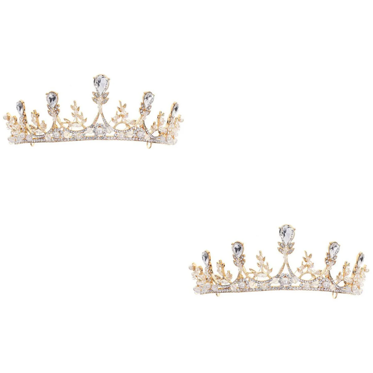 

2 Pieces Headgear Big Crystal Crown Bride Hair Decorations Wedding Rhinestone Tiara Alloy Stylish