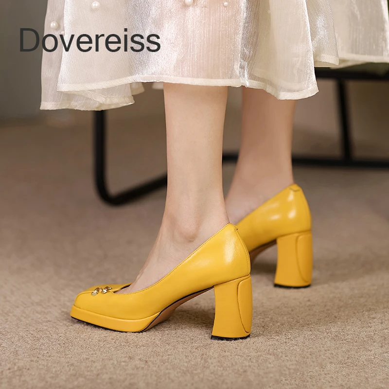

2022 Summer Block Heels Women Square Toe Thick Heels Yellow Square Toe Party Shoes Chunky Heels Pumps Ladies Shoes Big Size 40
