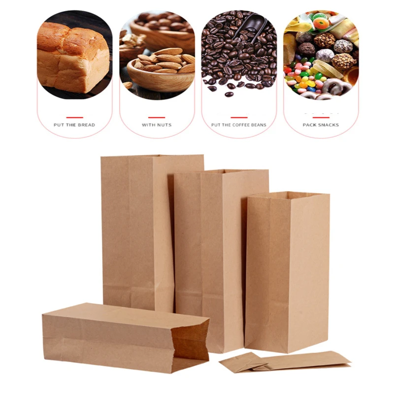 

100pcs Kraft Paper Bag Gift Bags Packaging Biscuit Candy Food Cookie Bread Seen Snacks Baking Takeaway Bags Event Favor Supplies