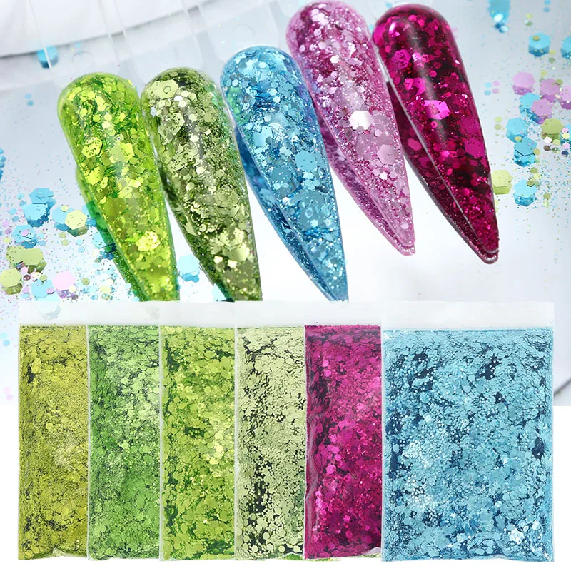 

50G Pack Nail Glitter Powder Colorful Charm Gel Paint Manicure Accessories Nail Stylist DIY Specialized Decorative products