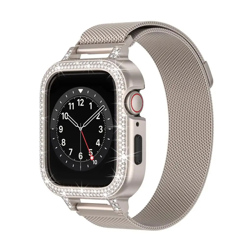 

Diamond Case+Milanese Loop for Apple Watch Band 40mm 44mm 41mm 45mm Magnetic Bracelet+cover Correa iwtch serie 8 7 6 4 Se Strap