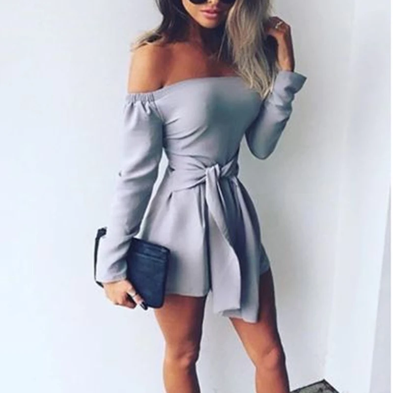 Women Off Shoulder Clubwear Summer Playsuit Dress High Waist Lace-up Bodycon Party Jumpsuit Romper Trouser Short Pants